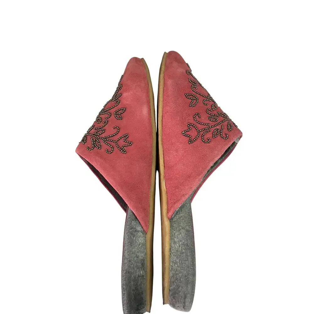 Laidback London Beaded Suede Mule Slides Pink Silver EU 37 US 6.5–7 - Picture 3 of 7